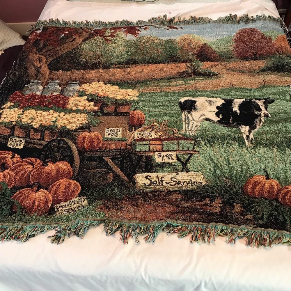 Autumn Scene with Cow Blanket Throw